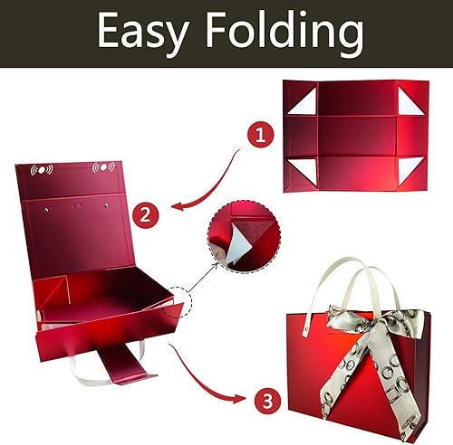 Miniatura 3 de Joyscoop Caja de regalo roja paquete de 2 cajas de regalo grandes de 11 x 7.6 x 3.5 pulgadas con tapas, cajas de regalo magnéticas para Navidad,