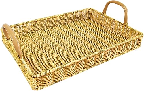 Bandeja de almacenamiento de ratán cesta de exhibición de dulces de frutas tejidas con asa, pasto marino, aperitivos, panadería, papas fritas, plato