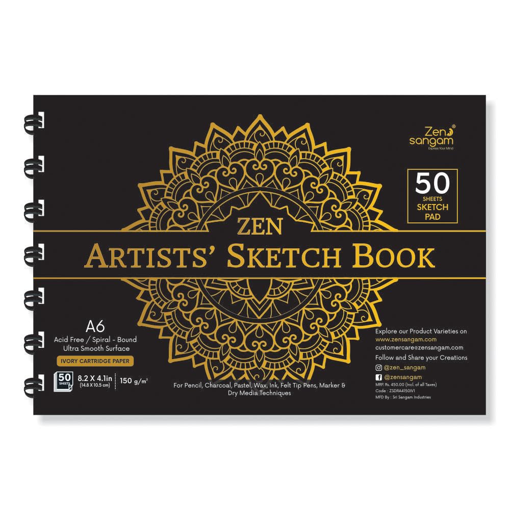 Zen Sangam Artists’ A6 Spiral Sketchpad Drawing Notebook 150 GSM