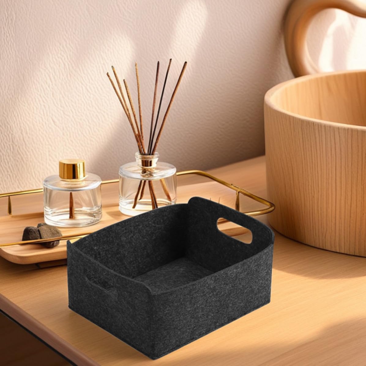 Alipis 4 Piezas Cesta de Fieltro Negra para Libros y Juguetes , Gran