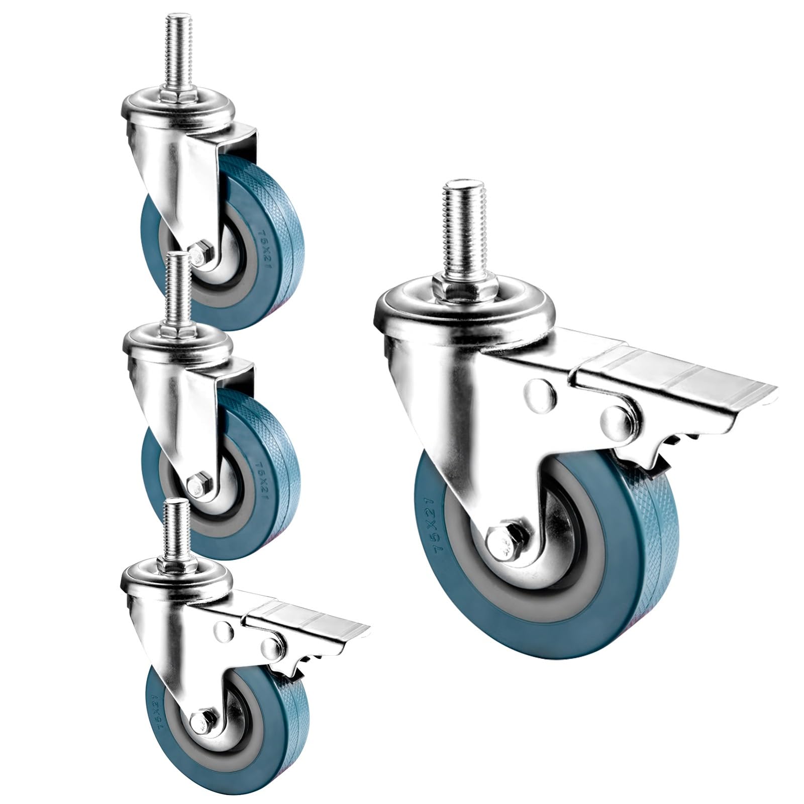 GBRJUYF Heavy-Duty Swivel Caster Wheels with Brake - 80kg Load Capacity, Threaded Stem - Ideal for Furniture, Plant Stands, Toy Boxes & Heavy Item Movement