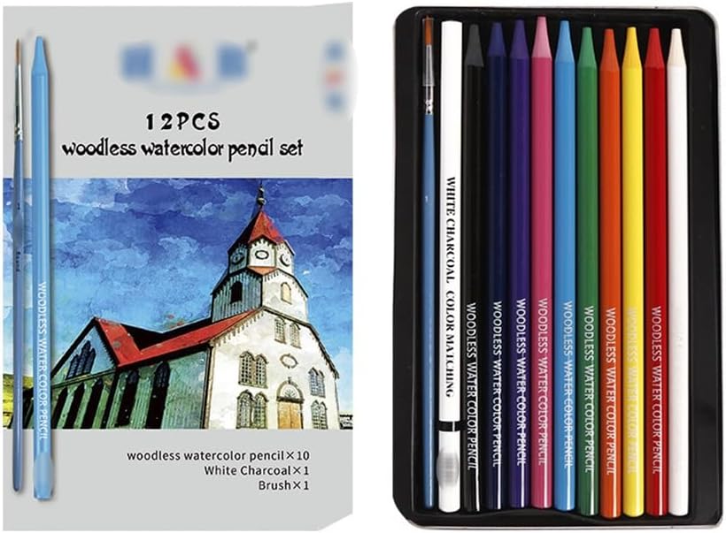 Water Soluble Coloured Pencils Set 10 Colour Iron Box for Art Painting