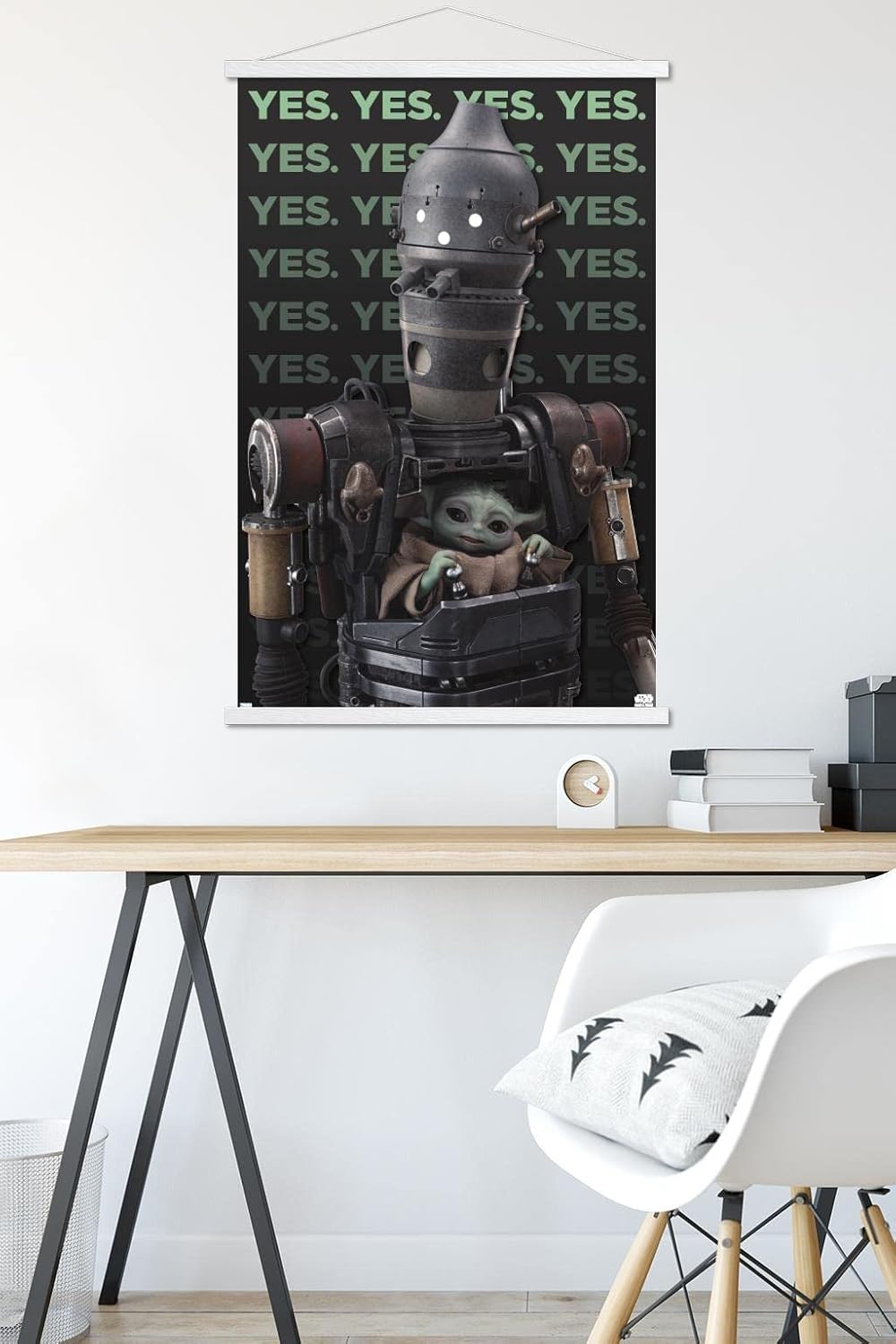 Trends International Star Wars: The Mandalorian Season 3 - Yes Wall Poster with Magnetic Frame, 34L x 22.4W, Print and White Hanger Bundle
