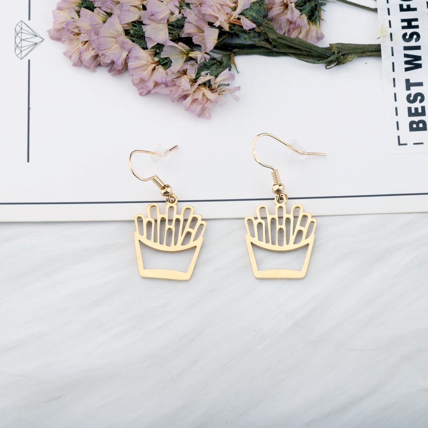 OKEYCH F-rench F-ries Lover Gift French Fries Design Earrings Who Loves FrenchFries Jewelry Fast Food Merch - Image 3