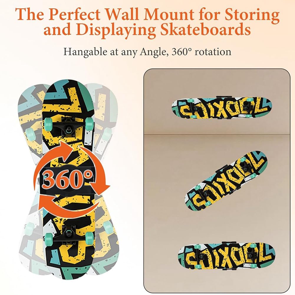 Porte-Affiche Flottant, Accrocheur Universel pour Planches de Skateboard, Support Mural pour Skateboard, Porte-Skate Mural Rotatif à 360°.