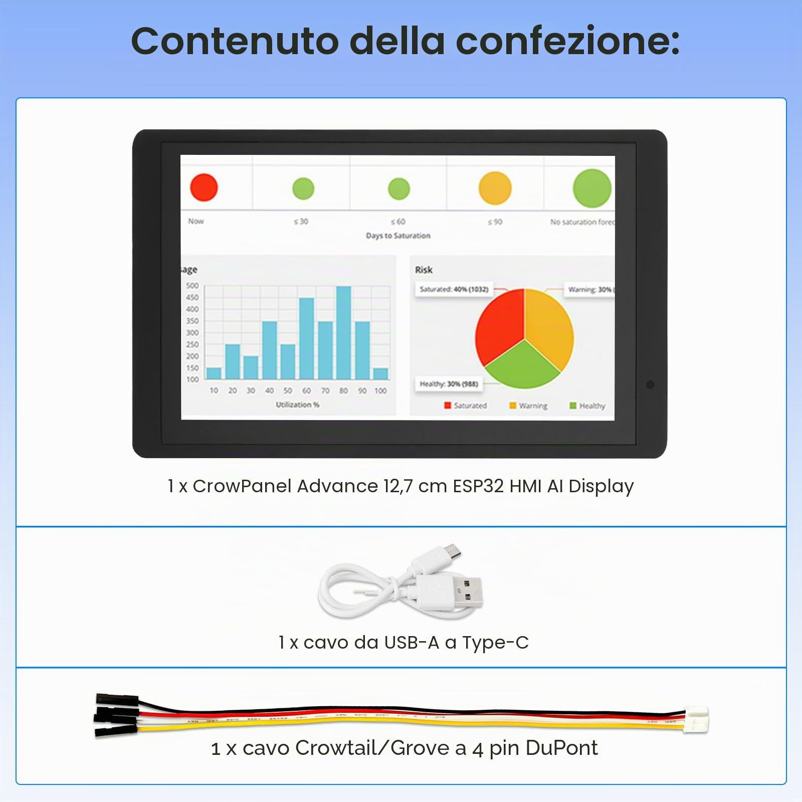 ELECROW ESP32 Display 800 × 480, 5 pollici HMI ESP32 IPS Display Touch Capacitivo, Supporto Interazione vocale AI, Processore Dual-Core LX7 a 32 bit, fino a 240MHz, Compatibile con Arduino, Espressif