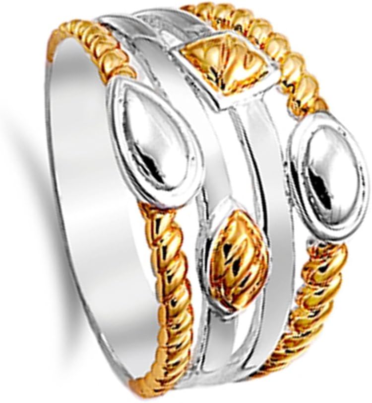 Yellow Gold-Tone Rope Teardrop Wide Ring New 925 Sterling Silver Band Sizes 5-9