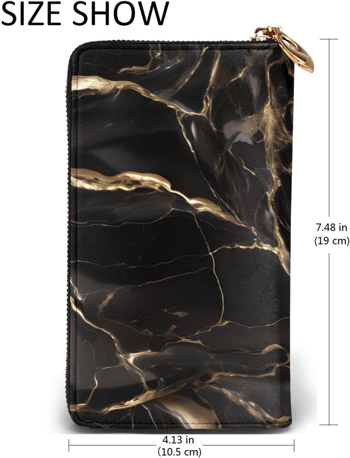 Black Gold Marble Women's wallet, clutch wallet, with zipper, large capacity.