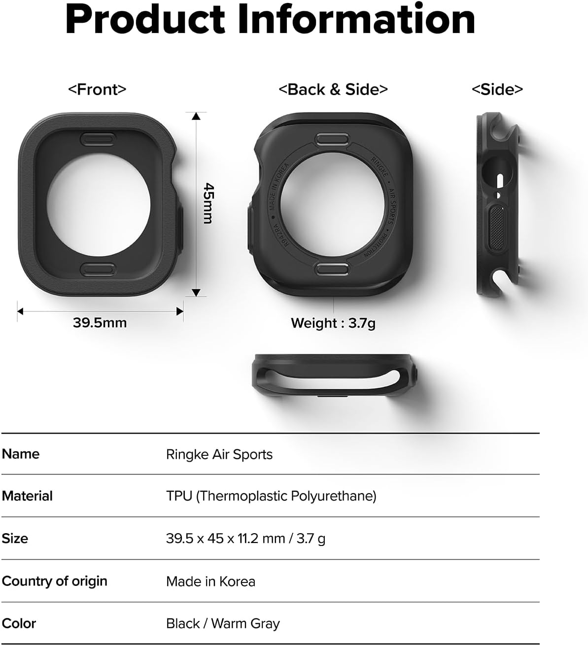 Ringke Air Sports for Apple Watch Series 11 and Series 10 Case (42 mm) [Tailored Cutouts] Soft Flexible Bumper Lightweight Slim TPU Cover for Women, Men - Black - Image 8