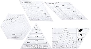 Quilting Ruler Set 5PCS | Transparent Sewing Templates for Patchwork/DIY Crafts/Fabric Cutting | Plastic Measuring Tools with Metric Scales | 45/60 Degree & Six - Sided Ruler
