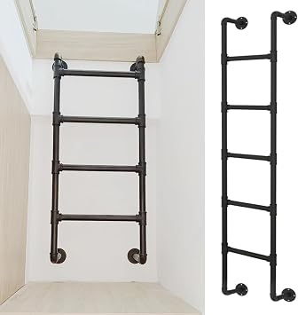 Emergency Egress Ladder for Window Well, Metal Loft Bed Ladder Wall Mounted, Industrial Iron Pipe Bunk Bed Ladder Indoor Outdoor Metal Climbing Ladders, for Basement Warehouse Outside Walls  Size 3