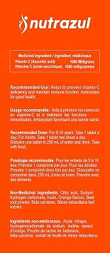 nutrazul Vitamin C 1000mg Effervescent Tablets, VIT C Supplement to Help Maintain Immune Function, Gluten-Free, Lactose-Free, Sugar-Free, Preservative-Free, Orange Flavor, 20 Count, Pack of 3