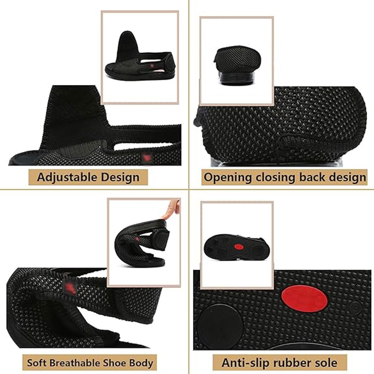 Generico Pantofole per Diabetici e Piedi Gonfie Uomo Donna Estive Aperte Sandali Pianta Larga Comode Scarpe Ortopedico Elasticizzata con Adesivo a Strappo Non Stringono Regolabili a Piacere Unisex