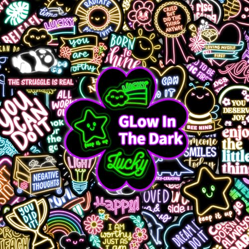 50 Pcs Glow in The Dark Neon Inspirational Quotes Kids Stickers for Water Bottle, Cute Waterproof...