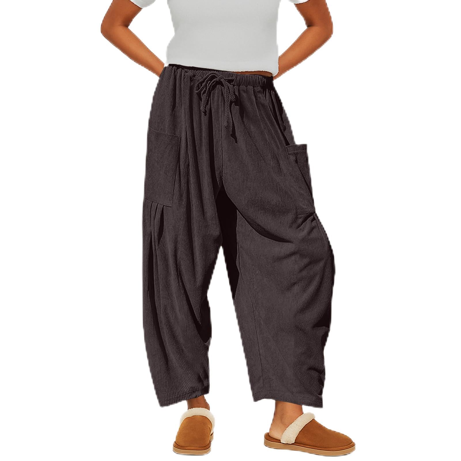 Pants for Women Corduroy High Waist Wide Leg Trousers with Pockets Casual Soft Lightweight Loose Fit Classic Sweatpants