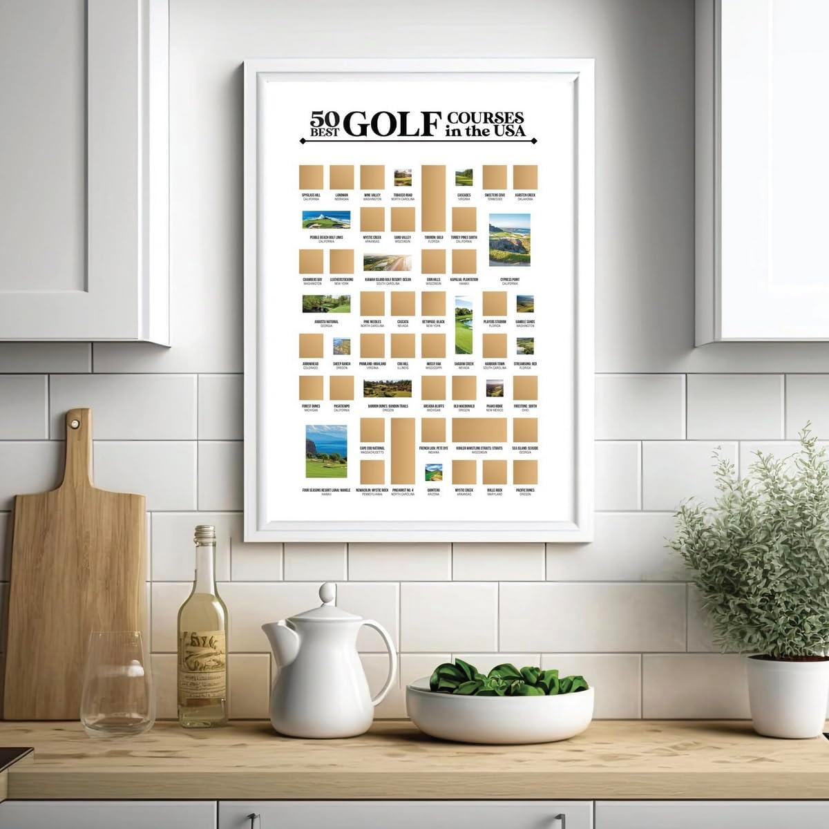 50 Best Golf Courses in the USA Scratch Off Poster - Course Bucket List - Print and Decor - Great Gifts! (12" x 18")