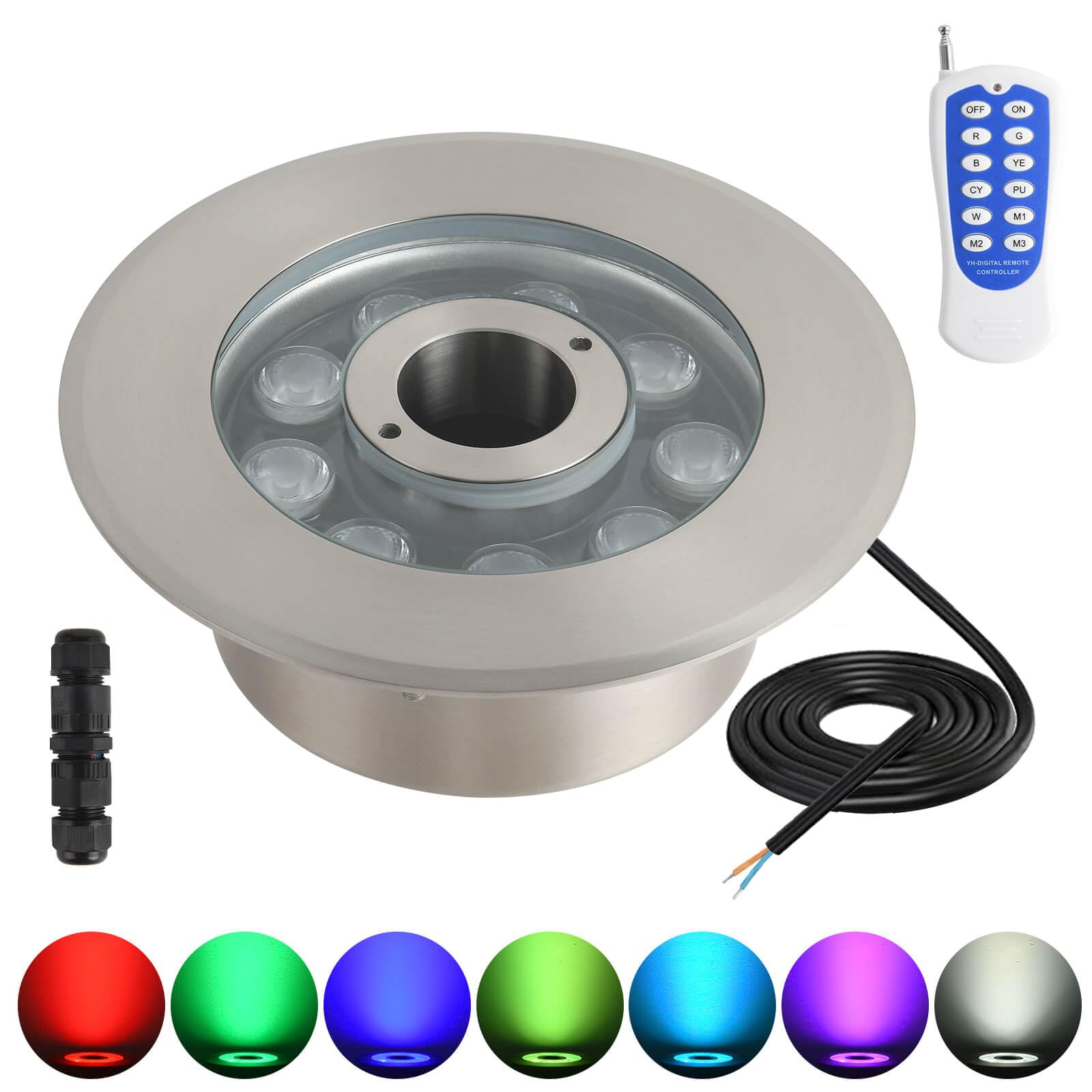 Photo 1 of Ajinsn LED Fountain Lights Submersible Waterfall Underwater Light 36W 12V AC with RGBW Color Changing by Remote Full Stainless Steel Light for Outdoor Fountain Garden Waterfall Pond