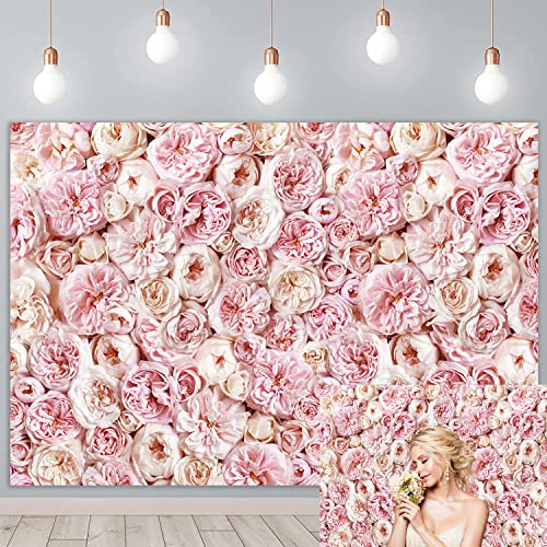 Rose Rose De Mariée De Mariage Toile De Fond Rose Fleur Mur Fille Joyeux Anniversaire Fond Nouveau-Né Fête Photographie Photo Gâteau Décoration De Table Bannière 2,1 x 1,5 m Cover