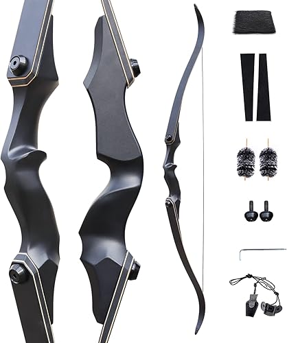 DQ Arco recurvo negro con elevador de metal de 598in arco largo de 152 a 3814lbs juego de arco y flecha para adultos fácil de montar y usar