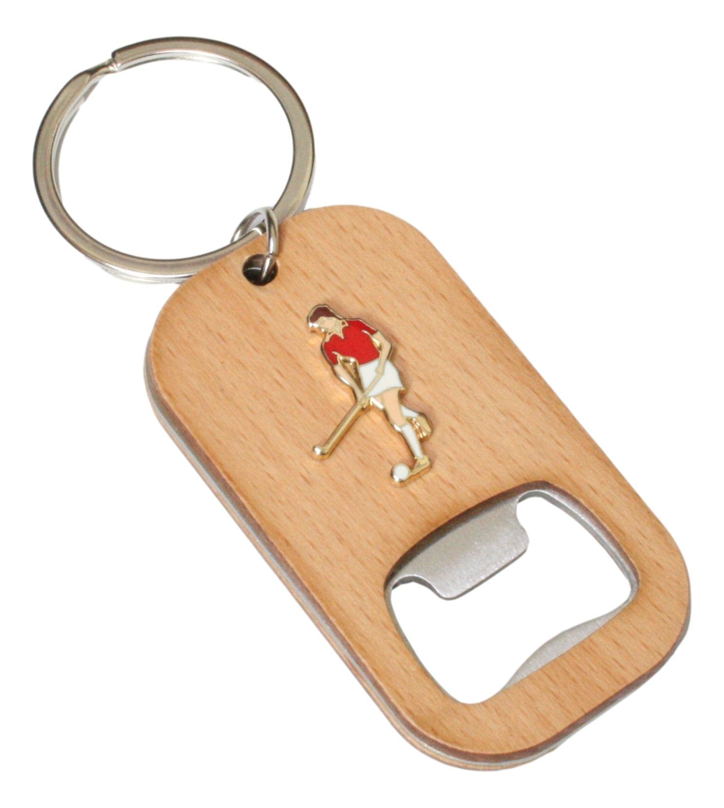 Hockey Player Keyring Bottle Opener Wooden Stainless Steel Key Chain Gift 181
