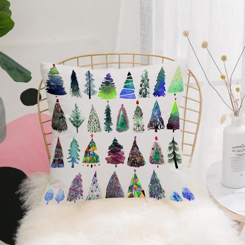 HYMSXW Cushion Cover,Throw Pillow Case Home Decorative for Living Room Bedroom Sofa Chair 20X20 Inch,Christmas, watercolor Christmas theme fir trees Artistic abstract silhouette,Pillowcase 50X50cm