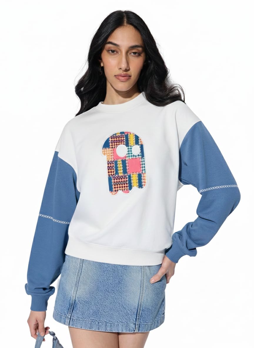 The Souled Store Spirit Women and Girls Full Sleeves Round Neck Colour-Block Embellished Cotton Blend Drop Shoulder Streetwear Trendy Oversized Sweatshirt-picture-24