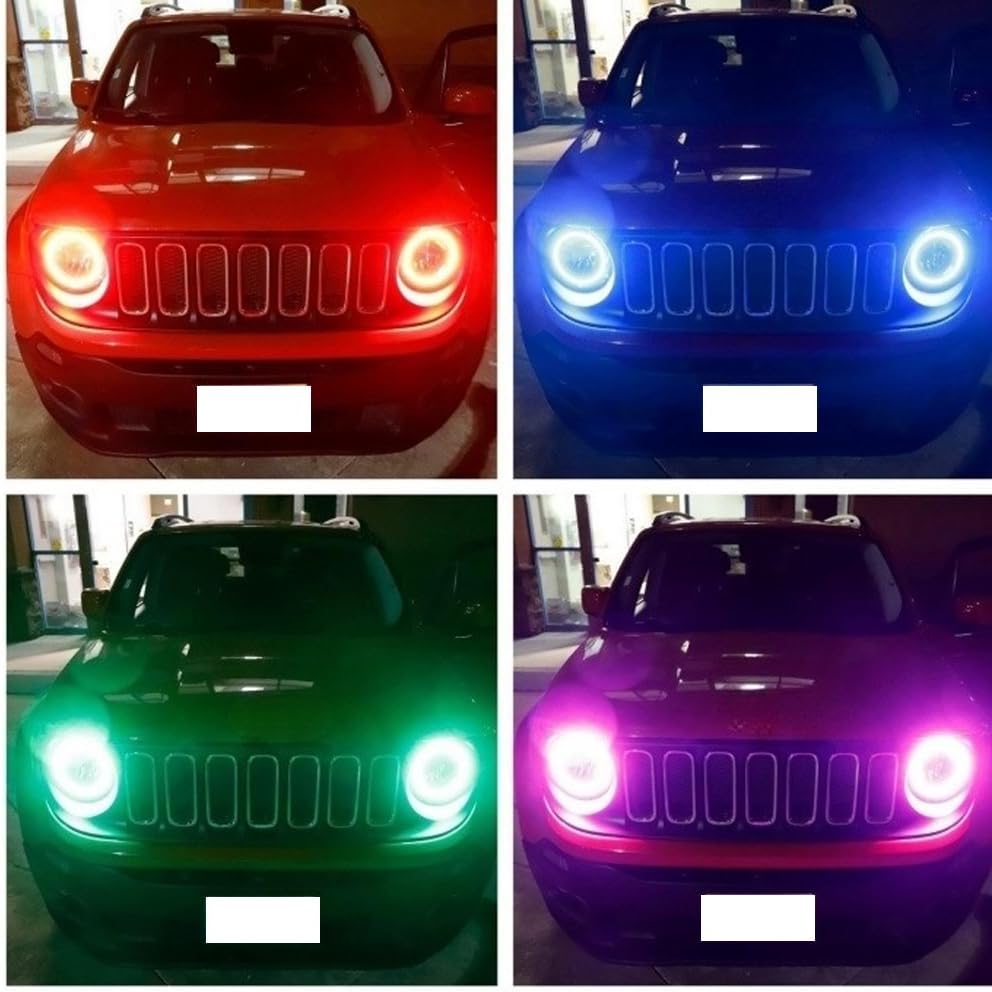 iJDMTOY 7-Color RGB LED Halo Ring Lighting Kit Compatible with Compatible with Jeep 2015-up Renegade, 2007-2014 Toyota FJ Cruiser Front Road Illuminating Light Retrofit w/Adjustable Setting