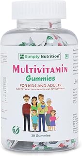 Simply Nutrition Multivitamin Gummy in Strawberry Flavor. Vitamins A, B complex, C, E, D, Folate, Biotin & Calcium 30 Count.