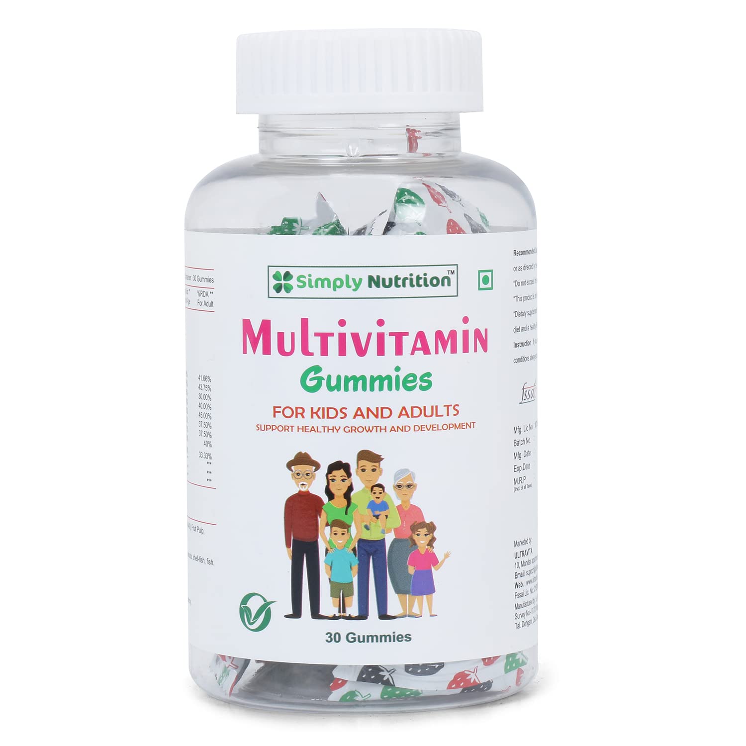 Simply Nutrition Multivitamin Gummies for Kids & Adults | Daily Vitamins with B-Complex, Vitamin C, D, E and Biotin| Supports Immunity, Growth & Development | 30 Gummies