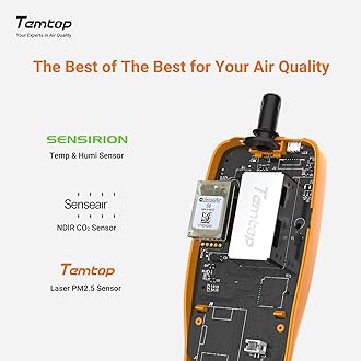 Temtop Air Quality Monitor Professional Carbon Dioxide PM2.5 PM10 Temperature and Humidity Tester Indoor Outdoor Air Pollution Detector w/ Audio Alarm and Data Export (M2000C 2nd)