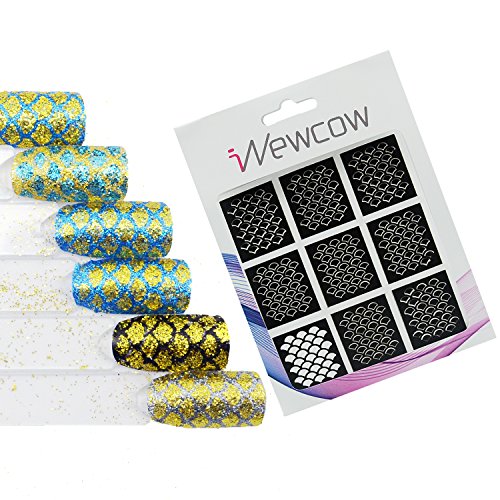 Nail Art Stickers, iNewcow 2 Sheets Mermaind Scale Vinyl Nail Stencil Nail Art Guides Tape (9PCS/Sheet)