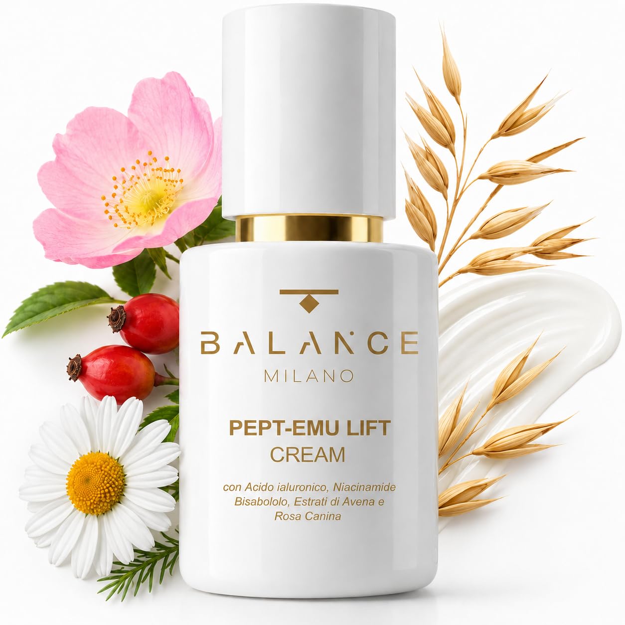 Crema Viso Idratante Acido Ialuronico e Niacinamide - Made in Italy - 50ml | Crema Illuminante Viso Rosa Canina e Avena - Anti Age a Rapido Assorbimento - Tutti Tipi di Pelle - Skin Care BALANCE MILANO