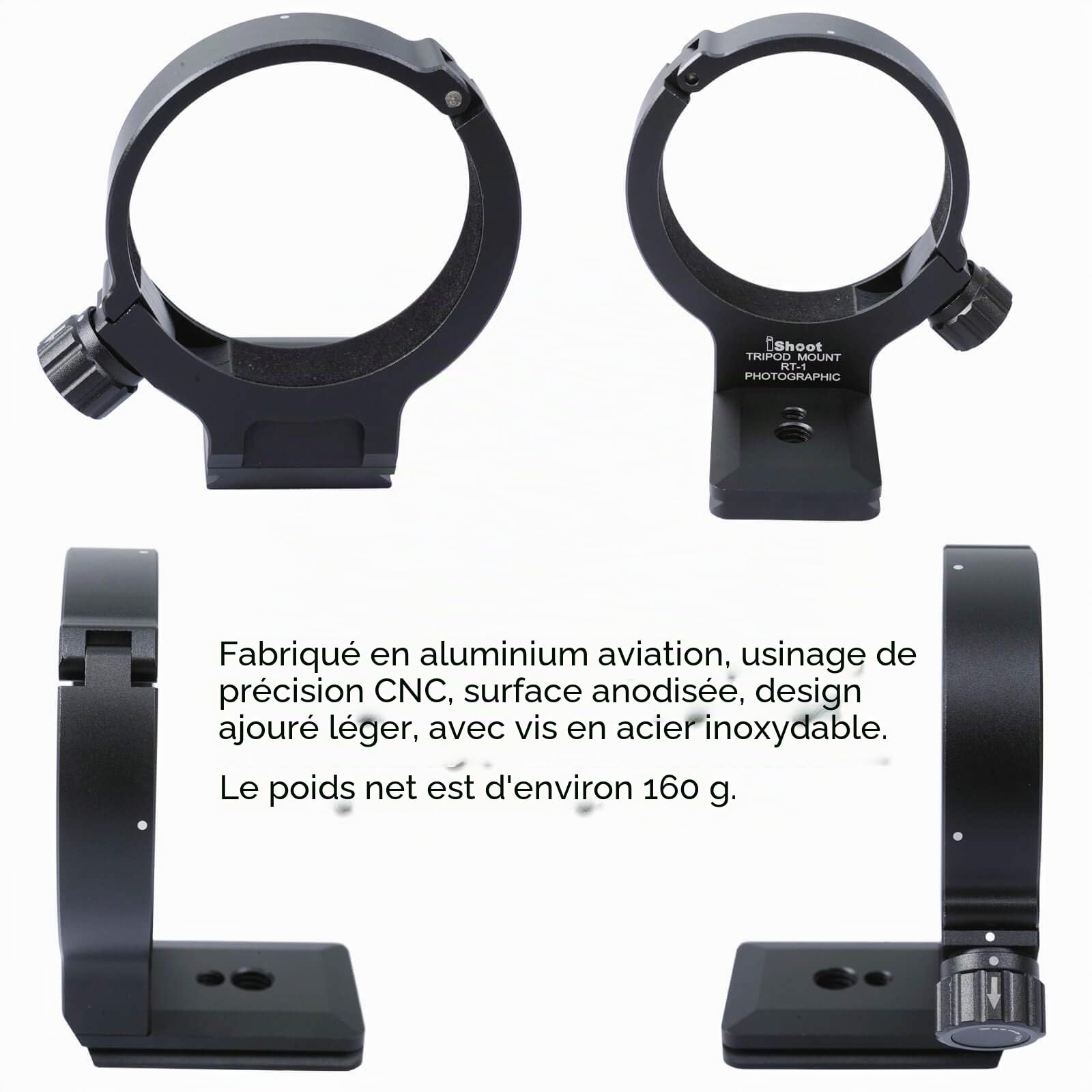 iShoot Bague de fixation pour trépied pour Nikon RT-1 Nikkor AF-S 300 mm F/4E PF ED VR & AF-S 70-200 mm F/4G ED VR, plaque de dégagement rapide inférieure compatible avec Arca-Swiss 39 mm Fit Ballhead