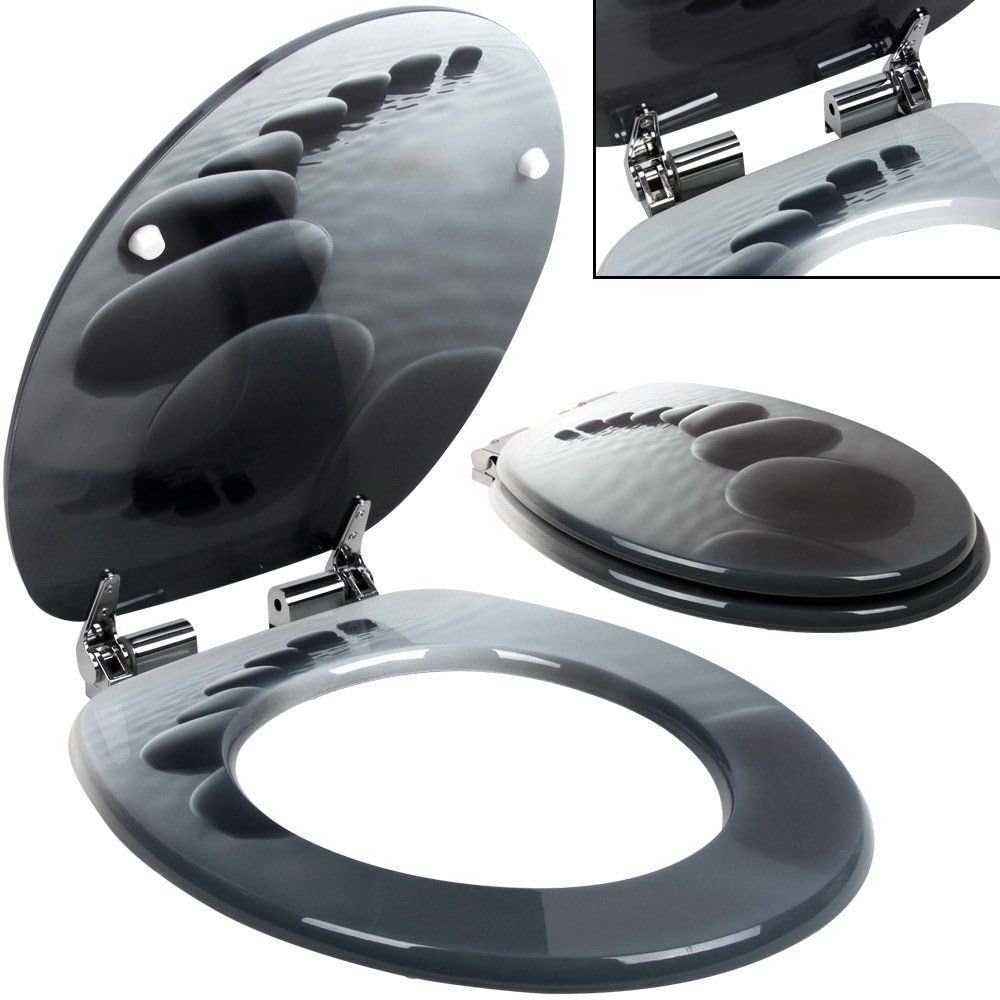 Empire Home Solutions PEBBLE STONE DESIGN PRINT STANDARD MDF WOODEN TOILET SEAT WITH CHROME HINGES
