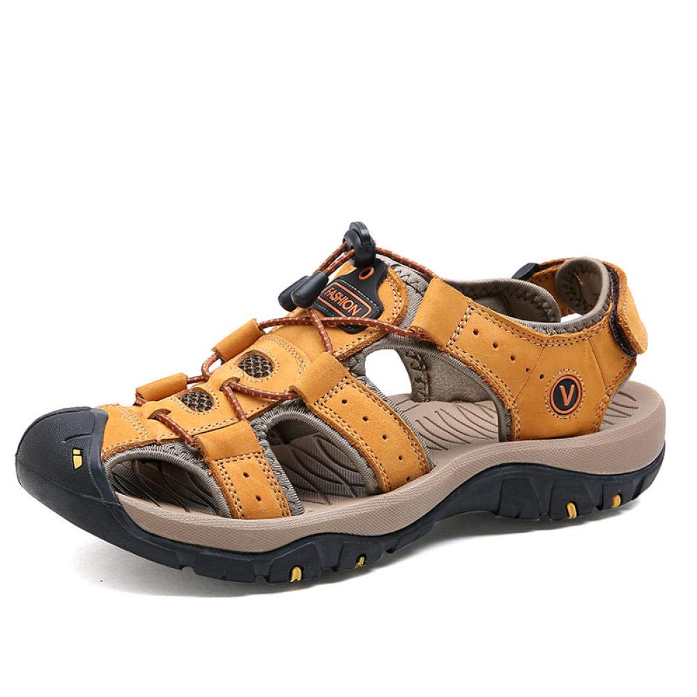 MLLM Uso Interno Suola in Schiuma,Sandali da Trekking in Pelle assonnati;Scarpe da Spiaggia da Uomo Outdoor-Yellow_41,per Interni Uomo Ciabatte