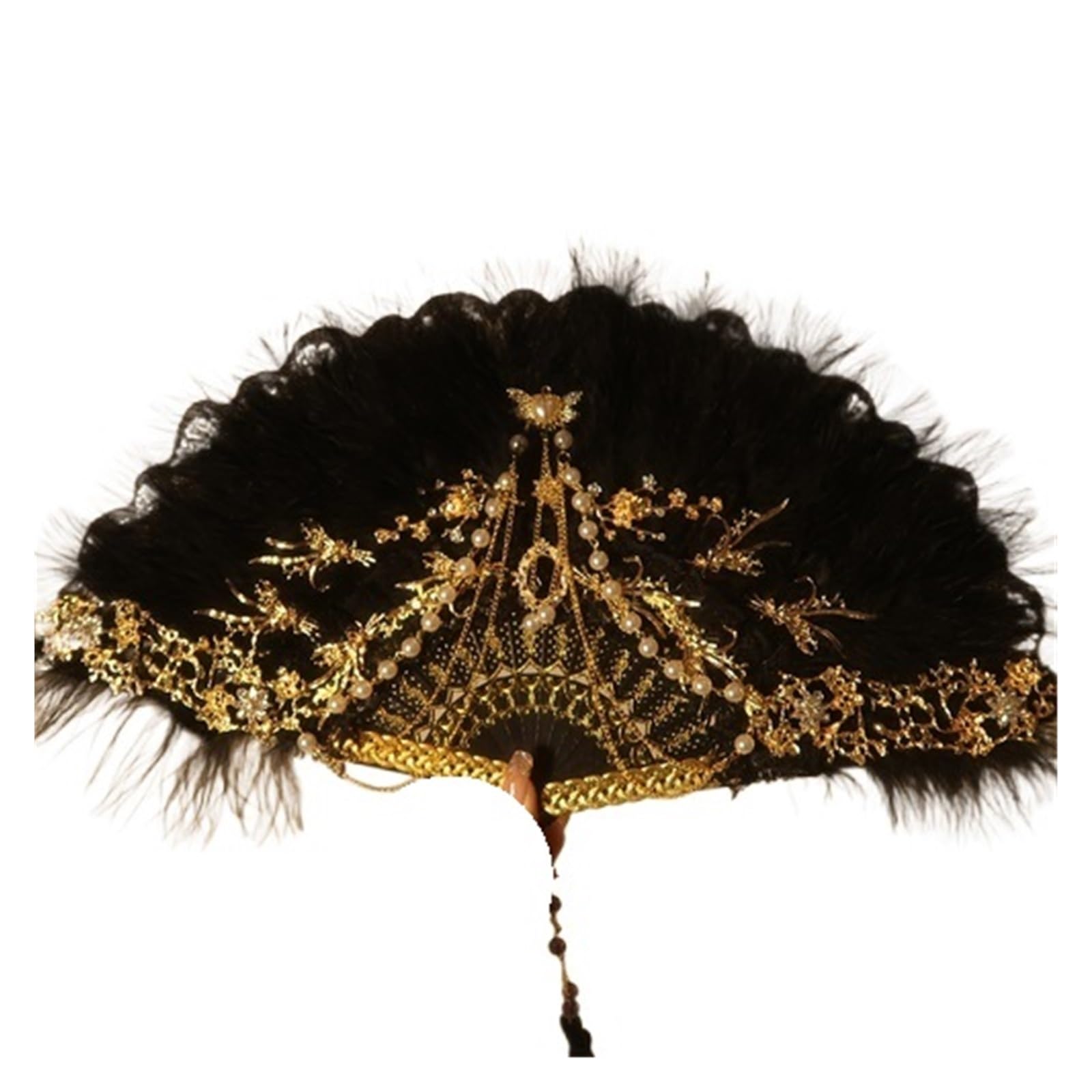 Éventails pliants en plumes éventail de danse qipao rétro noir