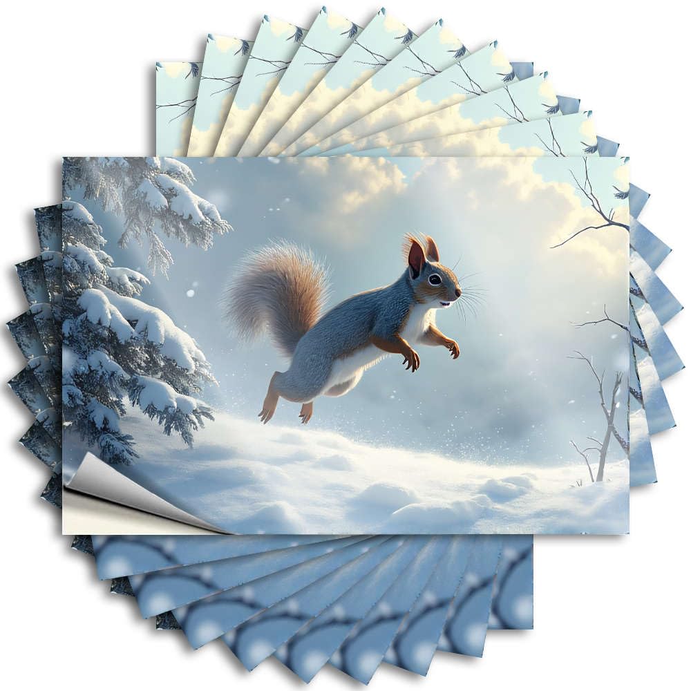 Fzfn Colour Rv Bathroom Accessories Decals Tumbler | A Squirrel Leaps Through A Snowy Winter Landscape. Feminist Humor Sticker Pack(12X18cm)