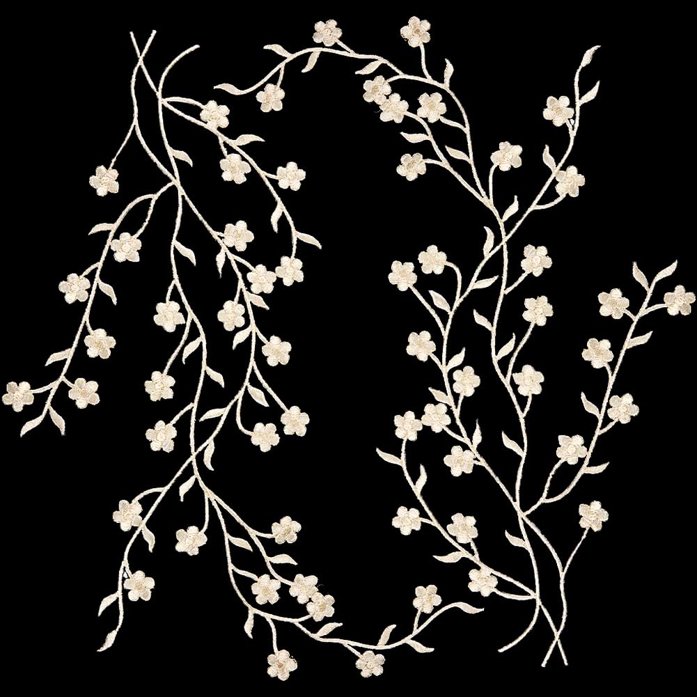 CRASPIRE 2Pcs Flower Blossom Applique Sew on Plum Floral Embroidery Patches Lace Fabric Trim Dresses Cloth Embellishments Accessories for Sewing