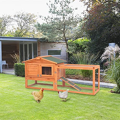Habitat benodigdheden magazijn 61"Waterdichte twee-tier houten konijn hutch kooi kip coop huis bunny kip huisdier dier achtertuin volledig vriendelijk (Color : Natural) - Afbeelding 6