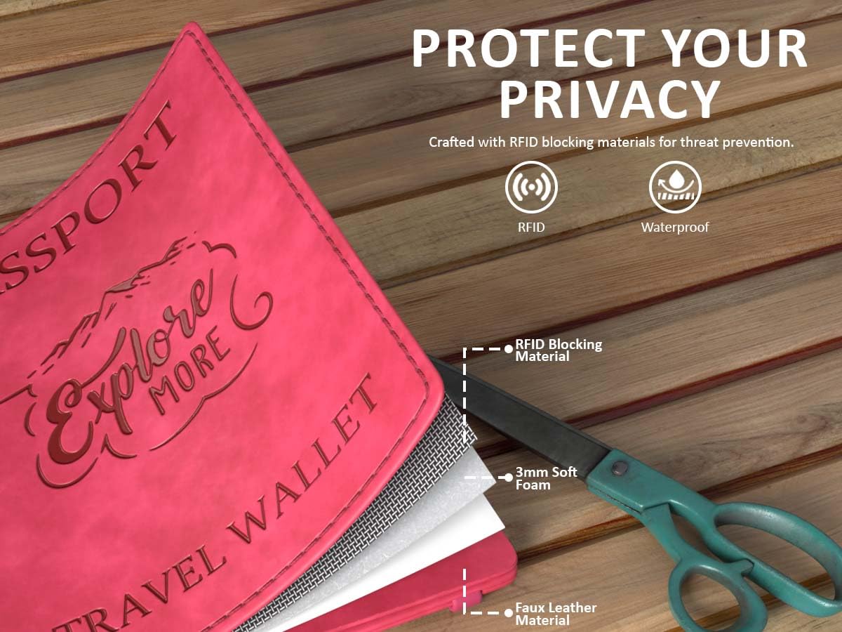 FEDUS Custodia per passaporto di alta qualità per uomini e donne, con carte di credito/debito, carta d'identità, biglietti, valuta, scomparti per carte d'imbarco, protezione RFID, organizer per