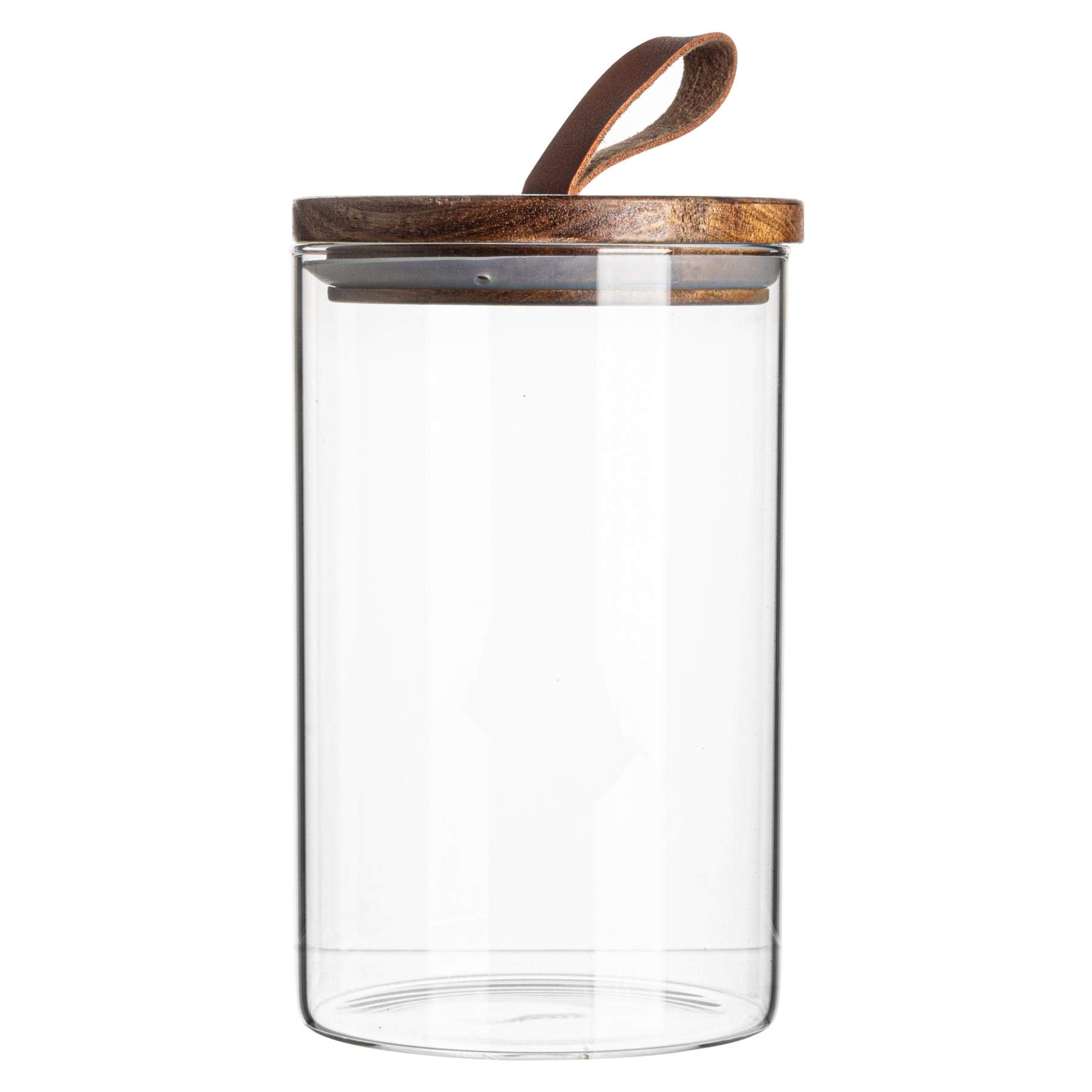 B&Q -  Glass Storage JarLeather Loop Lid1 LitreModern Round Scandi Organisation Container Glass Jar