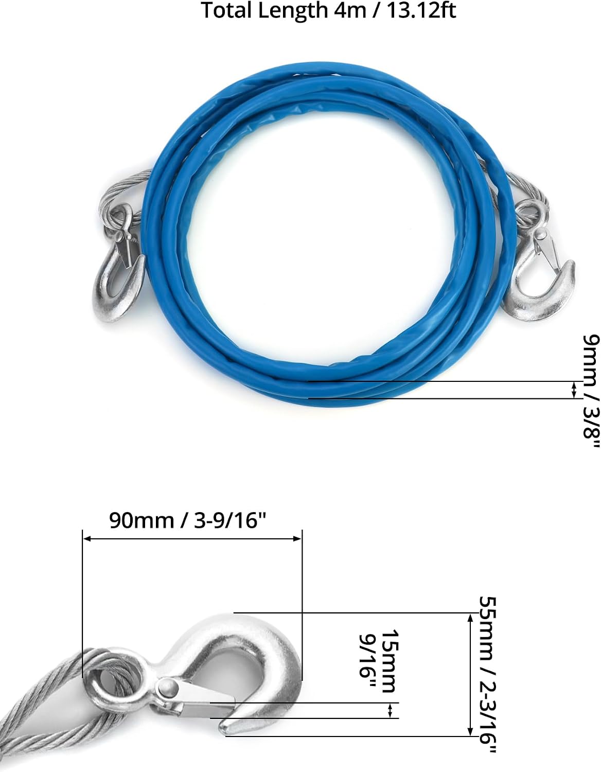 QWORK Trailer Safety Chains Cables 13 Ft, 2 Pack Safety Cable 12000 Lbs Loading for Towing Bar, Connect Trailer to Vehicle