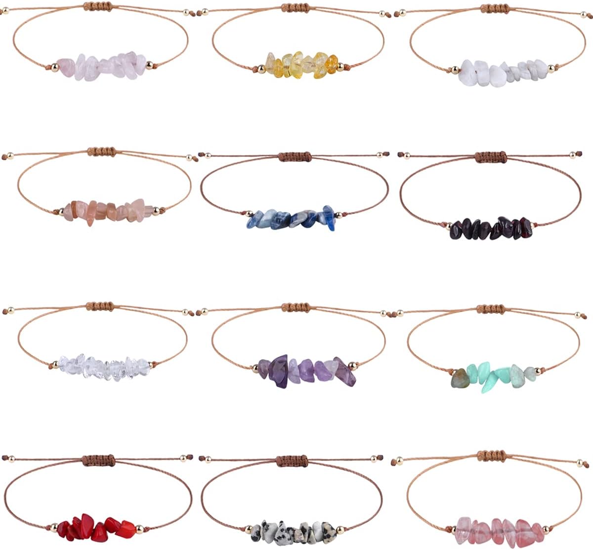 yfstyleNatural Chakra Bracelets Healing Chip Crystal Bracelets Set for Women Girls Handmade String Relief Reiki Yoga Bracelet Anxiety Healing Stones Bracelets Tiger Eye Amethyst Bracelets…