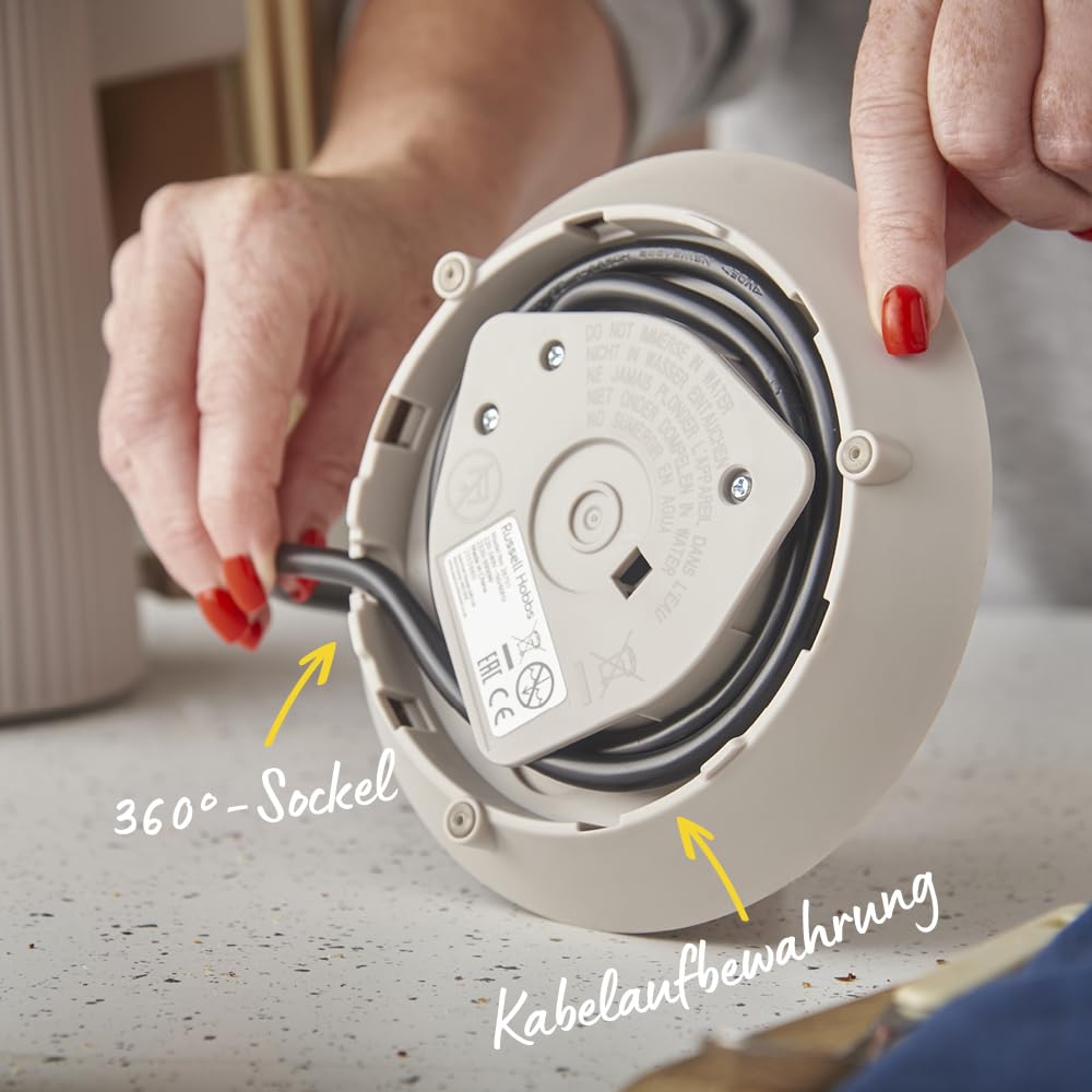 Russell Hobbs Wasserkocher [1,7L, 2400W] Brontë Stone (Mattes Design, Goldakzente, Ausgusstülle, Wasserstandsanzeige, Herausnehmbarer Kalkfilter, Beleuchtung, Deckelöffnung per Knopfdruck) 26751-70