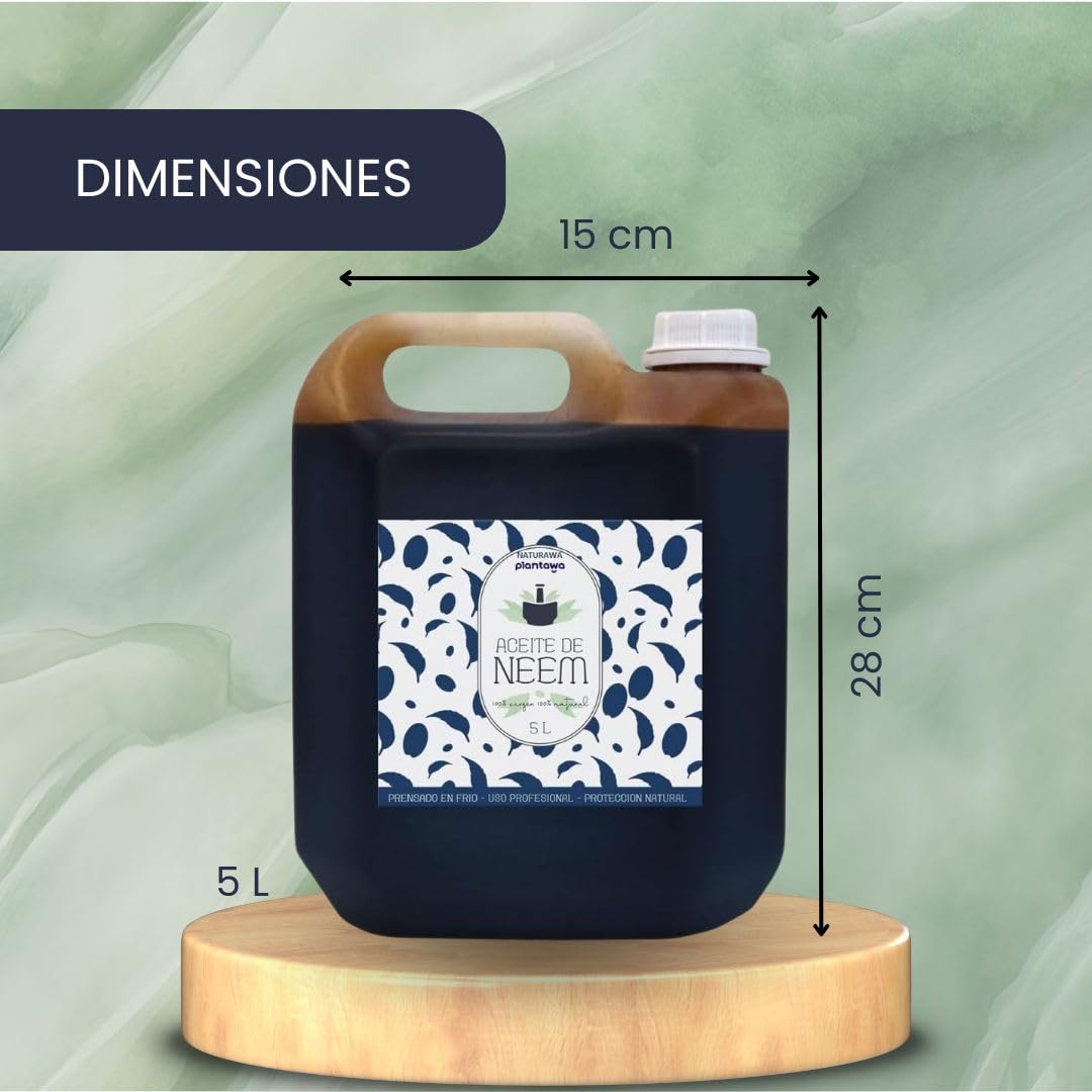 PLANTAWA Aceite de Neem 5L | Materia Prima de Origen Natural para Preparaciones Caseras | Prensado en Frío | Uso Interior y Exterior | Formato Económico y Versátil