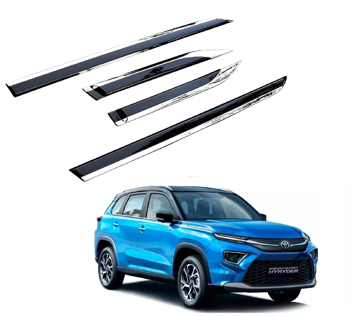Buy N Bliss Full Black Color Side Door Beading Door Cladding Protector Black with Chrome for Toyota Hyryder All Model - Set of 4-image-48