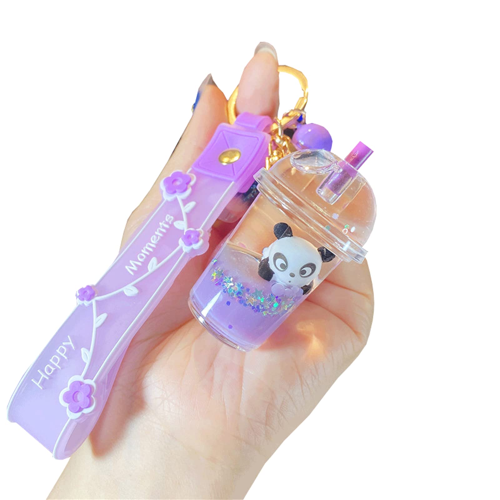 TOU-BEGUINCute panda Key Ring Decoration, Liquid Quicksand Floating Fox Handbag Accessories