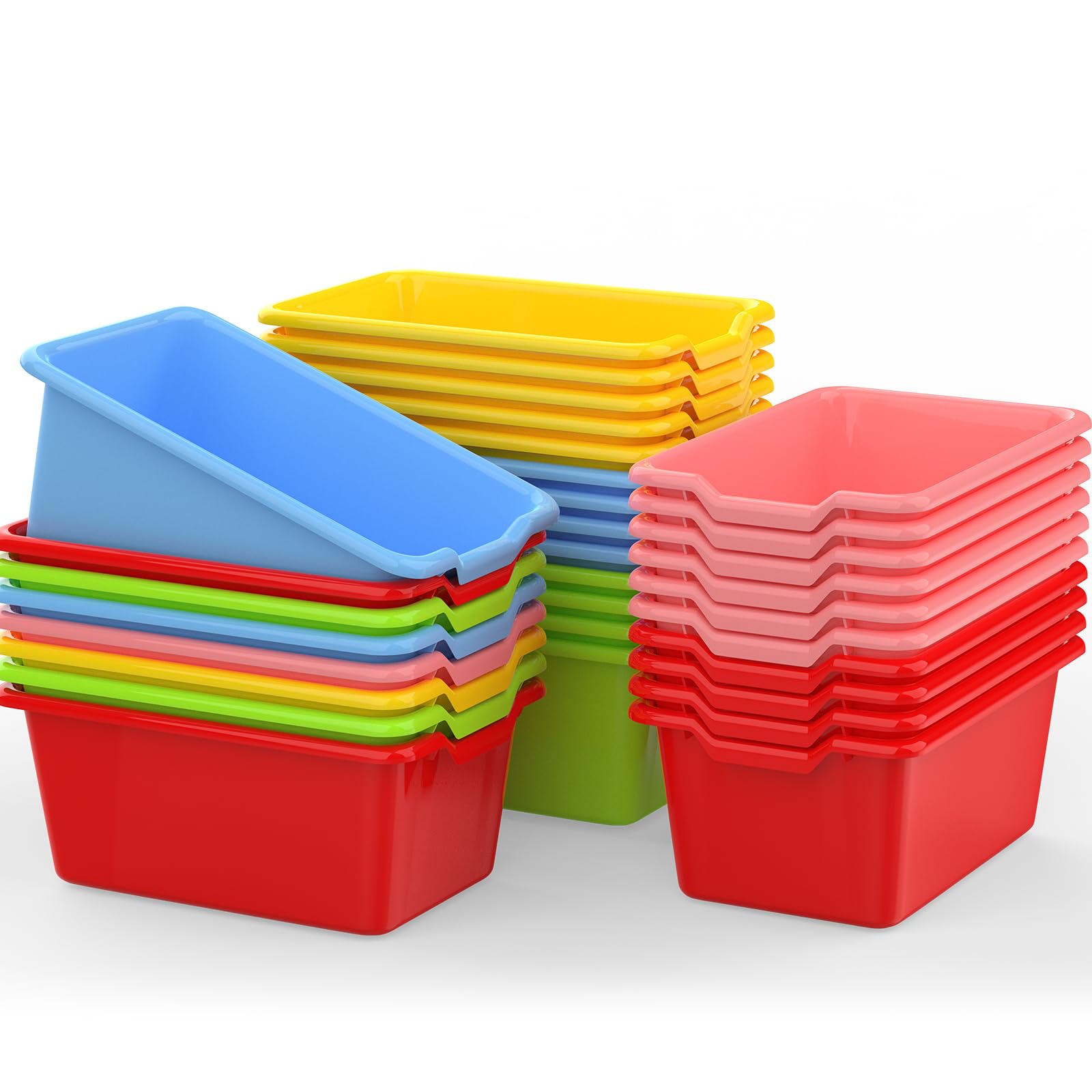 Dcocdeely 30 Pcs Plastic Book Bins Classroom Small Cubby Bins Stacking Containers Office Kids Storage Container Desk Organizer Basket for Home Nursery