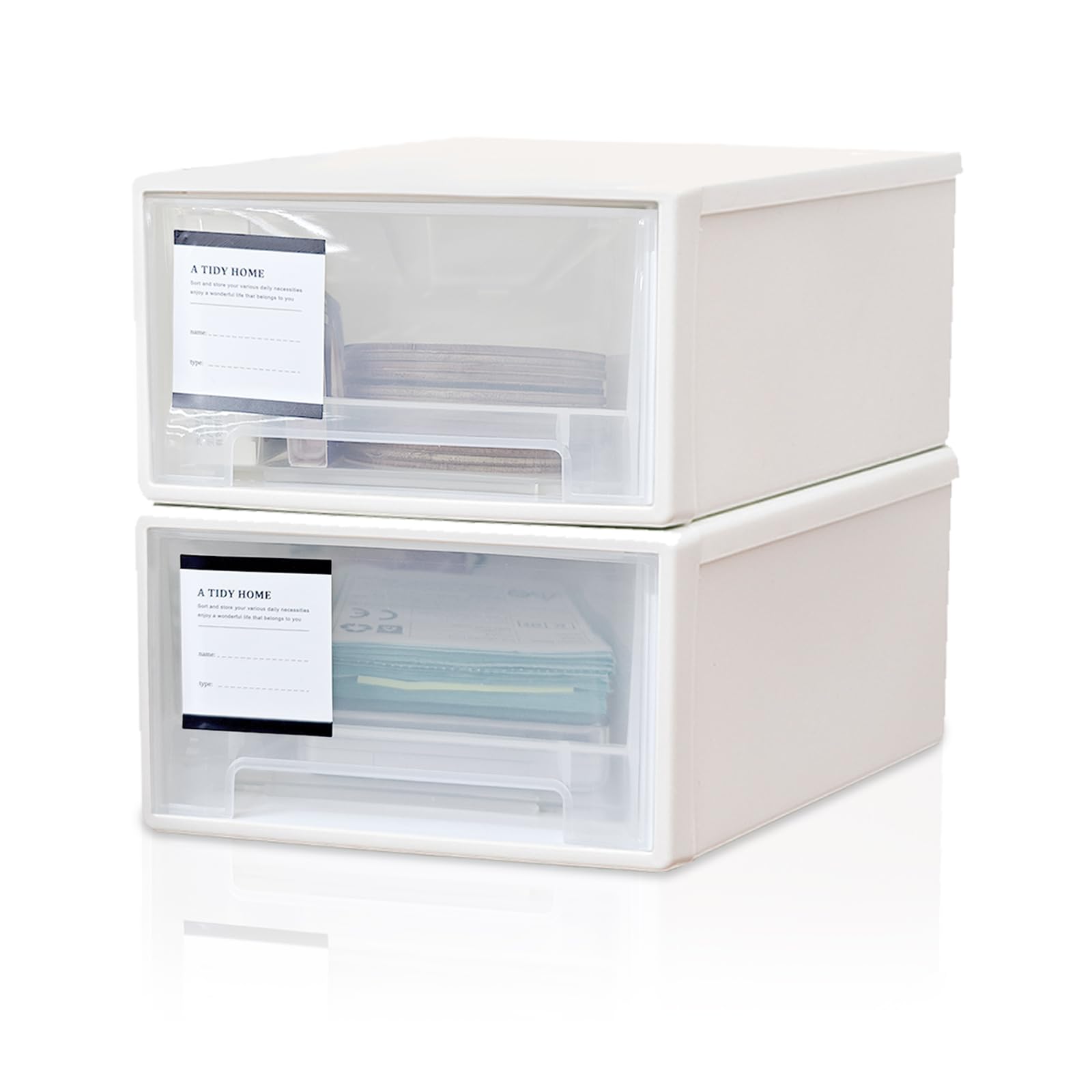 2PCS Cassetto Bianco Impilabile in Plastica - Portaoggetti Multiuso per Ufficio, Scrivania, Toeletta - Cassettiera Scatola Organizer