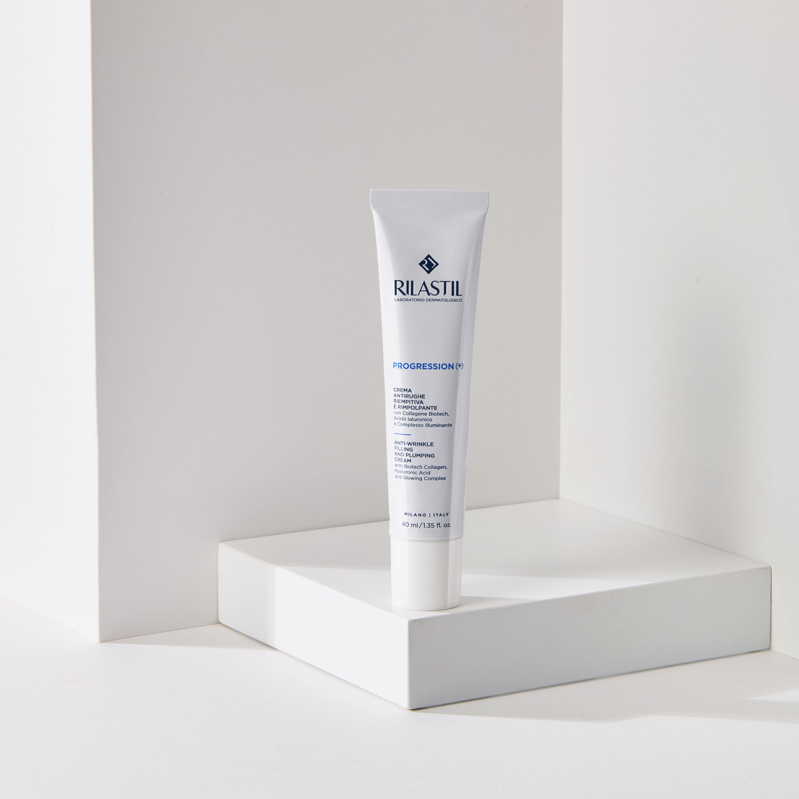 Rilastil Progression(+) Crema Ricca Antirughe Riempitiva e Rimpolpante, Trattamento Rughe Marcate, Antiaging, Rimpolpante per Pelli Mature con Collagen, Acido Ialuronico, Confezione da 40 ml